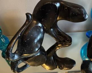 Vintage Black Panther Ceramic TV Lamp