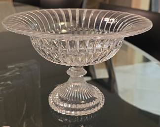 Cut Crystal Footed Compote Bowl with Fluted Rim