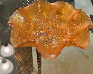 Imperial Glass Marigold Grape Cluster Ruffled Bowl