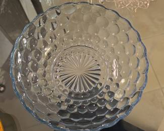 Anchor Hocking Bubble Pattern Blue Tinted Glass Berry Bowl