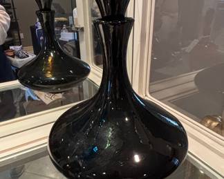 Black Glass Decanter with 'L N' Mark
