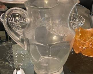 Vintage Federal Glass Clear Square Glass Sunburst Pitcher
