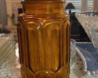 L.E. Smith "Moon and Stars" Amber Glass Canister Jar