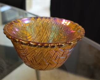 Indiana Glass Marigold "Weavetex" Basketweave Carnival Glass Bowl