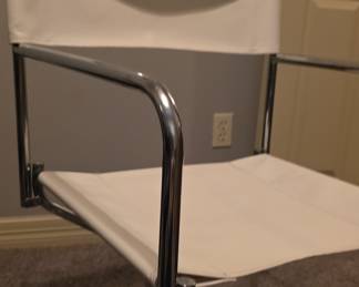 Vintage Chrome and White Faux Leather Directors Chair - Possibly Lafuma