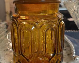 Amber Glass "Moon and Stars" Pattern Canister by L.E. Smith