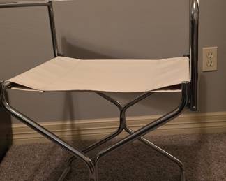 Vintage Chrome and White Faux Leather Directors Chair - Possibly Lafuma