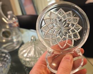 Fostoria Starburst Crystal Glass Coaster with Spoon Rest