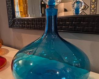Blenko Blue Glass Decanter with Air Twist Swirl Stopper