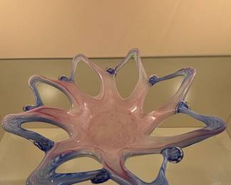 Vintage Murano Style Pink and Blue Swirl Art Glass Bowl