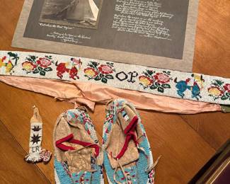 Antique Beaded Moccasins and ceremonial Sash