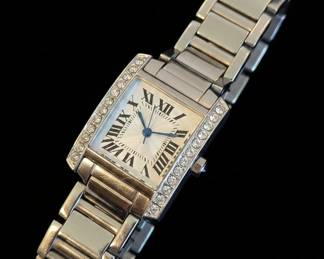 Womens Cartier Tank Franaise Stainless Steel and Crystal Watch