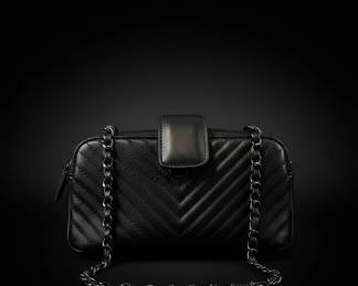 KC JAGGER Black Quilted Chevron Leather Crossbody Bag with Chain Strap
