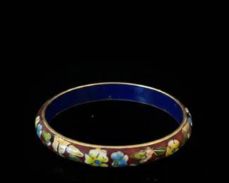 Vintage Cloisonn Bangle Bracelet Floral Motif