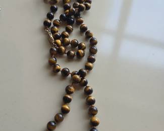 Tigers Eye Beaded Necklace with GoldTone Clasp