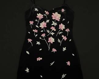 Black Velvet Floral Embroidered Mini Dress