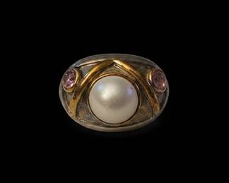 Sterling Silver Mabe Pearl and Gemstone Ring