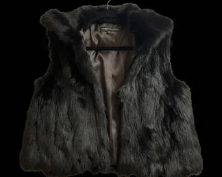 Adrienne Landau Black Rabbit Fur Vest with Shawl Collar