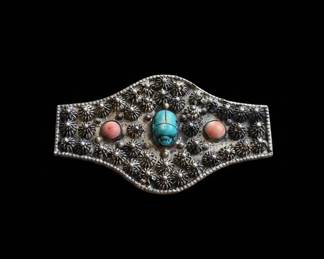 Brooch with Coral and Turquoise Accents