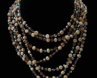 MultiStrand Aurora Borealis Crystal and Matte Bead Necklace