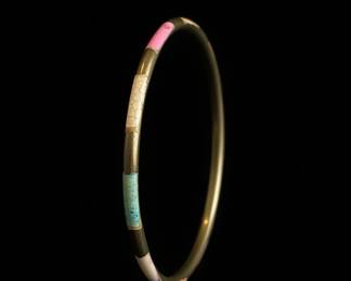 Vintage Enamel and Brass Bangle Bracelet
