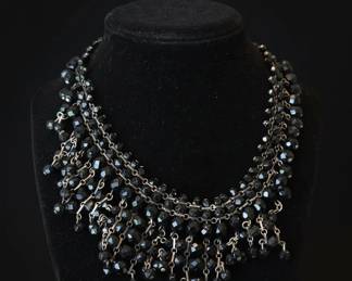 Chandelier Style Black Beaded Collar Necklace