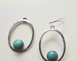 Sterling Silver and Turquoise Oval Hoop Earrings