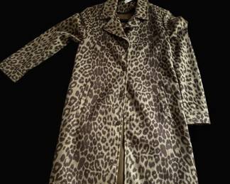 Womens Leopard Print Wool Blend Coat