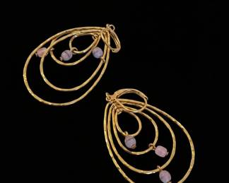 Goldtone MultiHoop Earrings with Amethyst and Rose Quartz Beads