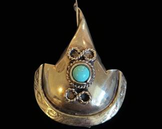 Vintage Turquoise and Silver Brooch or Pendant