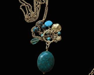 Bohemian Turquoise and Gold Tone Charm Necklace