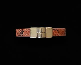 ReddishBrown Embossed Leather Bracelet with Metal Clasp