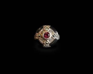 Art Deco Garnet, Marcasite, and Onyx Ring