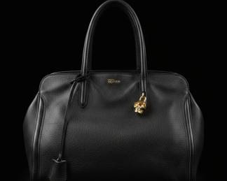 Alexander McQueen Black Leather Skull Padlock Tote Bag