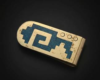Vintage Mexican Alpaca Silver Money Clip with Turquoise Inlay