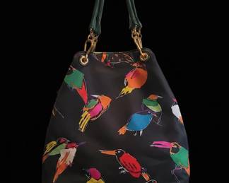 Black Tote Bag with Colorful Bird Print