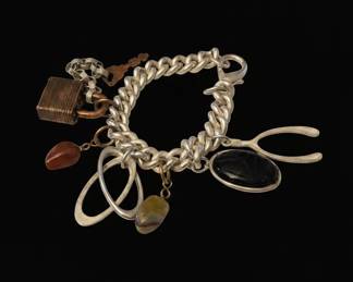 Charm Bracelet with Mixed Charms including Scarab and Padlock
