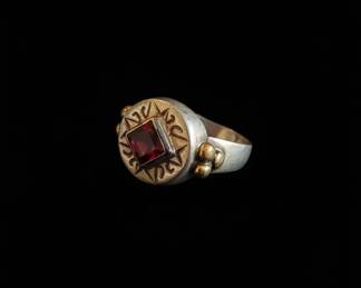 Victorian Garnet and Silver Ring with GoldTone Accents