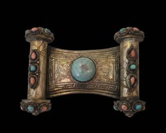 Tibetan Style Brooch with Turquoise and Coral