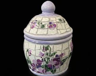 Vintage Ceramic Jar with Violet Floral Mosaic Design