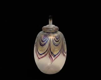 Art Glass Perfume Bottle with Pulled Feather Pattern