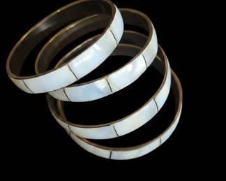 Set of Mother of Pearl Inlaid Bangle Bracelets