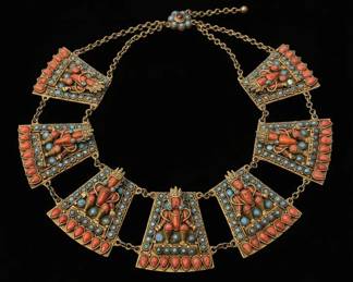 Tibetan Coral and Turquoise Necklace with Deity Figure