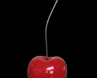 Large Red Cherry Sculpture with Metallic Stem