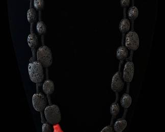 Lava Stone and Red Coral Statement Necklace with EEG Makers Mark