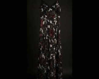 Womens Embellished Floral Velvet Burnout Evening Gown