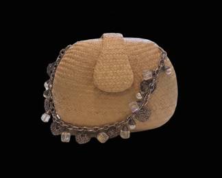 Donna Dixon Woven Straw Round Handbag with Charms