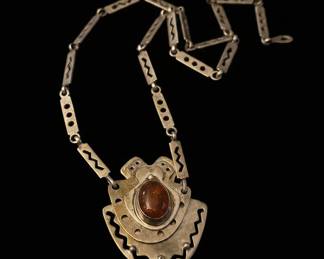 Sterling Silver and Amber Pendant Necklace