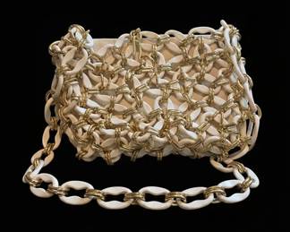 White Lucite and Gold Tone Chain Link Shoulder Bag by LEWIS