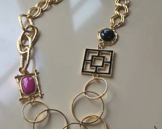 GoldTone Chunky Chain Necklace with Enamel and Bamboo Motif Accents
